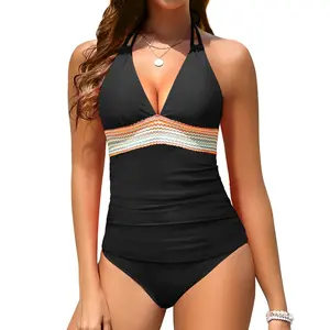Aqua Eve Women Tummy Control Tankini Swimsuit - Halter Swimsuit Two Piece Bathing Suit Color Block Swimwear Tankiniswimsuit Tankinisuit FathersDayGift