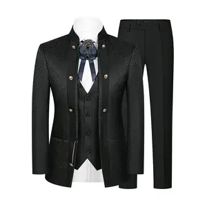 Men's Stand Collar Jacquard Suit Blazer Vest Trousers  Understated Elegance  Viral Wedding & Prom Tuxedo  Formal Groom Party & Dating Suit