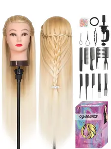 Styling Head 28 inch Training Head Mannequin Head Synthetic Hair Hairdressing Head, Come with 10 Combs and DIY Set
