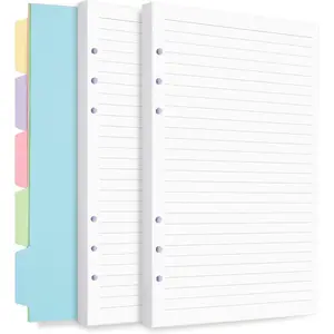 A5 Refill Paper for Planner Inserts, 6 Ring Loose Leaf Lined Paper With Binder Dividers, 240 Pages for Budget Planner Journals Notebook (White Paper)
