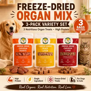 Peach Pet Freeze-Dried Real Organs Mix, 3-Pack, High Protein, Clean Ingredients, 3.5oz Crunchy Dog & Cat Treats