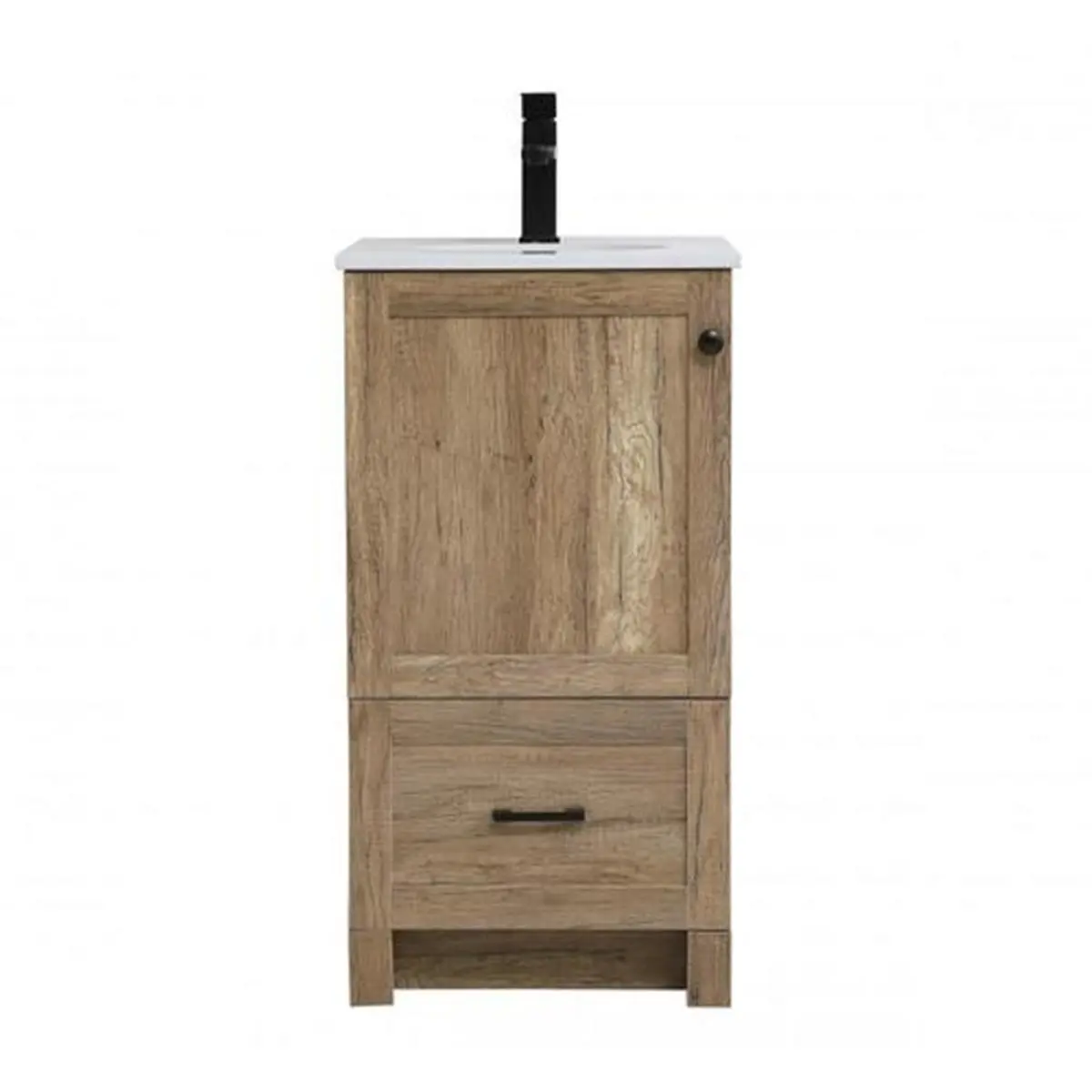 212 MAIN Traditional Engineered Wood Single Bathroom Vanity Unit - 18in x 22in x 34in Natural Oak with Stone Accent & Ivory Finish, 68.34 lbs, Wood Grain, Engineered to Prevent Warping, Slated Shelf, Ample Storage, Farmhouse Durable Fixture Accessory