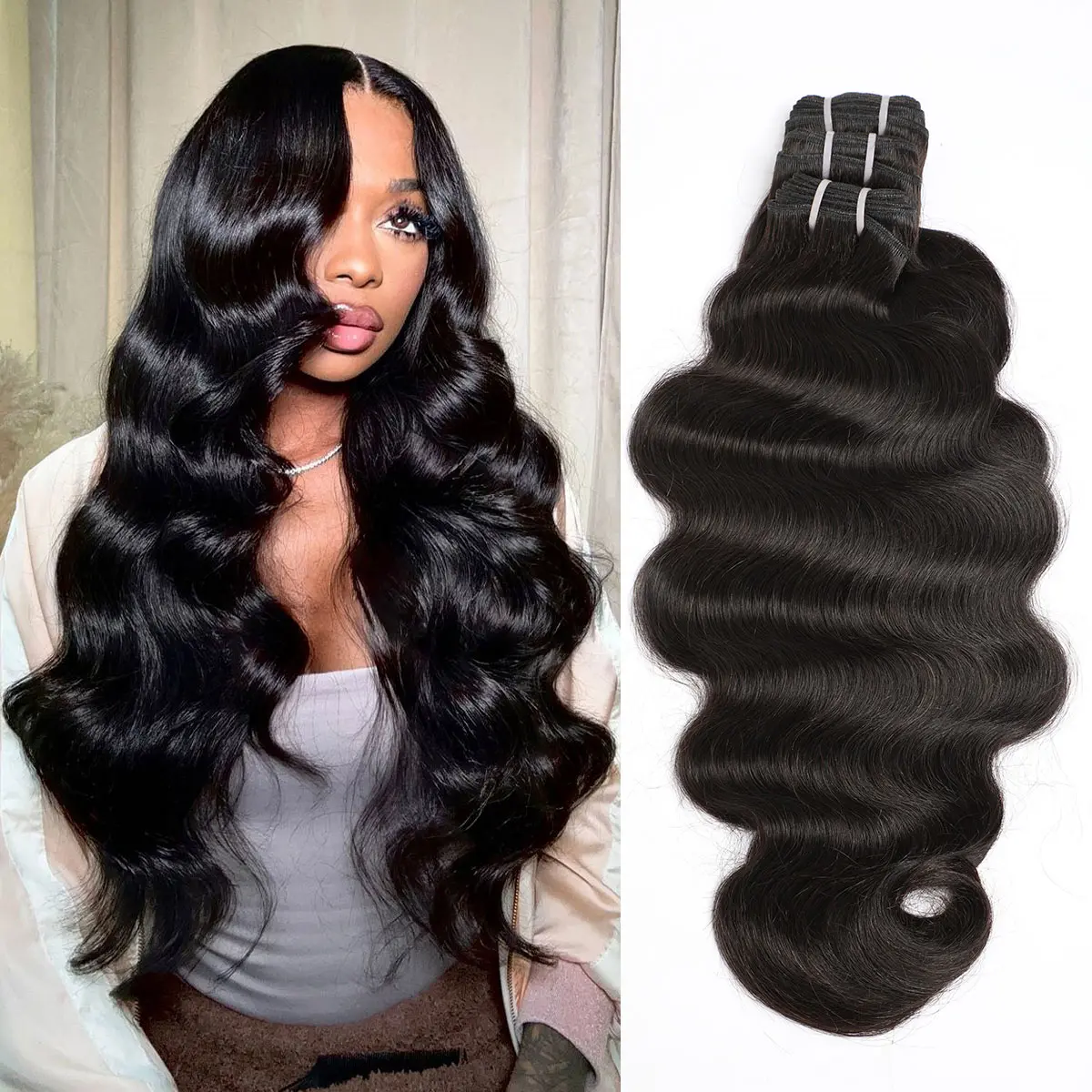 Body Wave Bundles Human Hair Remy Brazilian Weaving 1/2/3/4 Pcs Weave Hair Bundles Deal 28/30/32 Inch Natural Human Hair Extensions BELE Hair Whlesale Price 100% Real Human Hair Natural Black Color For Women