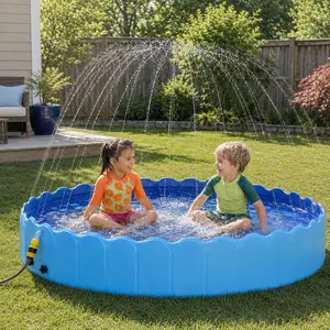 【Cooling】Costoffs Ultra-Tough Paws-Proof Foldable Swimming Pool with Sprinkler, Portable Pet Bathtub for Backyard, Travel, Blue