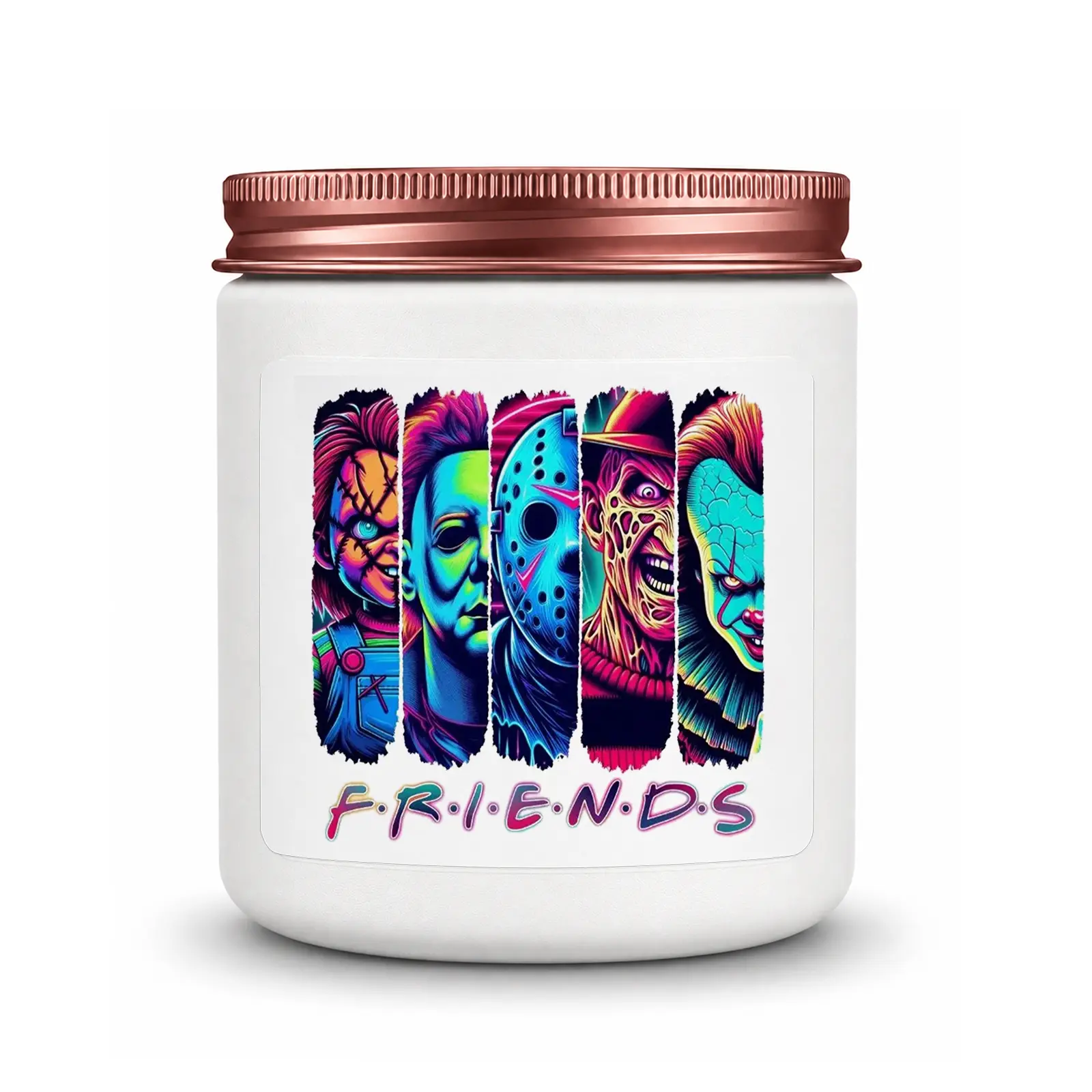 1Pc Handmade Soy Candle, Neon Horror Friends Design, Spooky Gift for Horror Fans, Halloween Birthday Christmas Gift, Bedroom Living Room Decor, Hand Poured