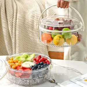 With Handle Five-Compartment Fresh-Keeping Fruit Tray Sealed Moisture-Proof Dry Fruit Tray Portable Household Round Covered Snack Box