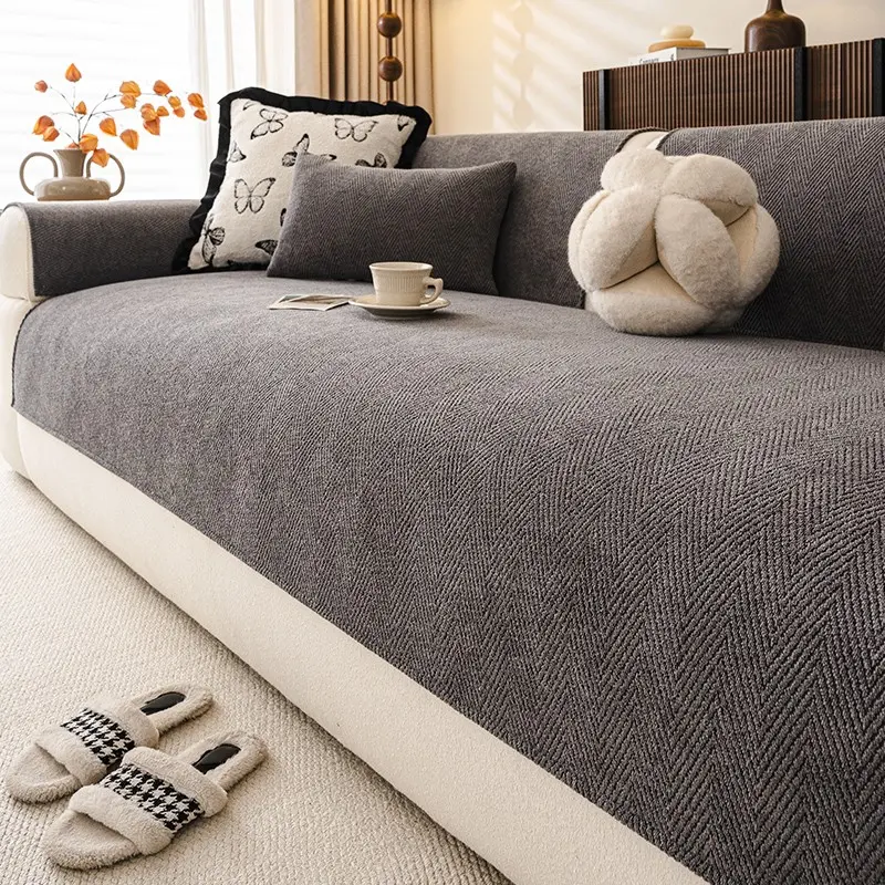 1pc Solid Color Chenille Material Sofa Cushion, Pet-Friendly, Anti-Slip Sofa Cover, Modern Style, All-Season Use, Machine Washable, Dustproof for Living Room and Bedroom, Washable Sofa Slipcover, Couch Slipcover, Couch Covers, Dustproof Sofa Protector