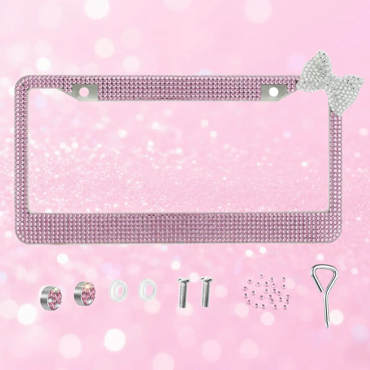 Round hole light pink + white bevel bow.