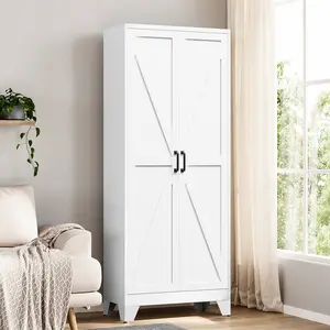 Letaya Steel Frame Furniture Cabinet - 75"H Heavy-Duty 0.89mm Steel Construction, 2-Door 4-Shelf Tall Cupboards (Adjustable, Floor-Based, Large-Scale), Farmhouse Unit for Kitchen, Garage (White, Black), Adjustable Tall Cupboards