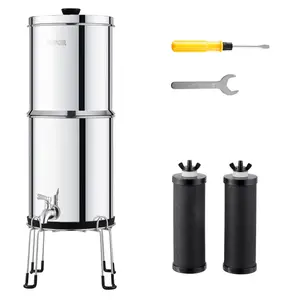 VEVOR Gravity-fed Water Filter System, 2.25G 304 Stainless-Steel Countertop Water Filtration System, Reduces Lead and up to 99% of Chlorine, with 2 Carbon Filters/Spigot/Stand, for Home Camping RV