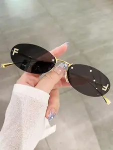 Letter F Design Rhinestone Decorated Eyeglasses, Trendy Casual Oval Eyeglasses for Everyday Use, Fashion Accessories for Outdoor Activities