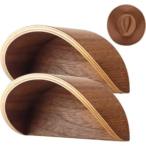 Cowboy Hat Rack for Wall, 2 Pack Wooden Hat Holder, Satin Finish Hat Hooks, Non-Damage Brim Design Keeps Original Shape of Hat for Western Hat Organizer, （Walnut Wood）