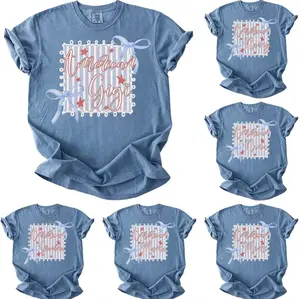 Custom Comfort Colors American Gigi Flag Bows Coquette T-Shirt, Personalized 4th of July Shirt, Grandma Mama Nana Auntie Mimi Lala Shirt