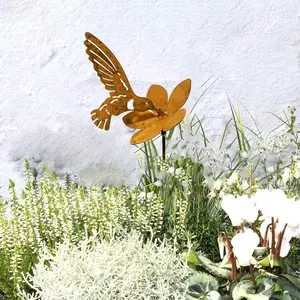 Rusty Iron Flower with Hummingbird, Decorative Garden Stake, Garden Ornament, Garden Art, Rusty Hummingbird Decoration, Garden Sculpture, Garden Gift for Bird Enthusiasts