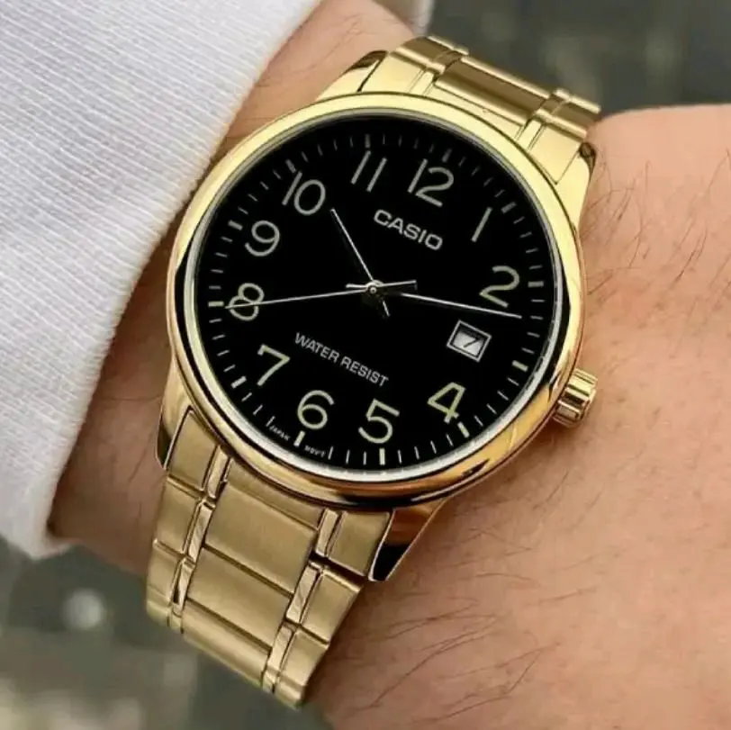 MTP-V002G-1B brand new Casio Gold stainless steel water resistant watch for Men' s