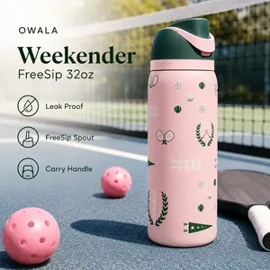 [Color Drop Collection] Owala FreeSip 32oz Weekender Sports Water Bottle, Weekender Cute Tennis Pattern, Keeps Cold All Day, Gift for Her