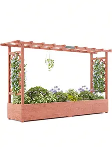 Gaomon Rustic Wooden Raised Garden Bed with Trellis - Outdoor Planter Box with Side Supports, Canopy, 4 Drainage Holes - Ideal for Climbing Plants, Vines, 79"x17"x45", Outdoor Planters, Rustic Wooden Planter