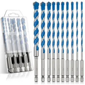 Professional Masonry Drill Bit Sets, Hex Shank Concrete Carbide Drill Bits for Glass/Tile/Brick/Ceramic/Cement/Plastic/, 5/32"-1/2" (10PCS)