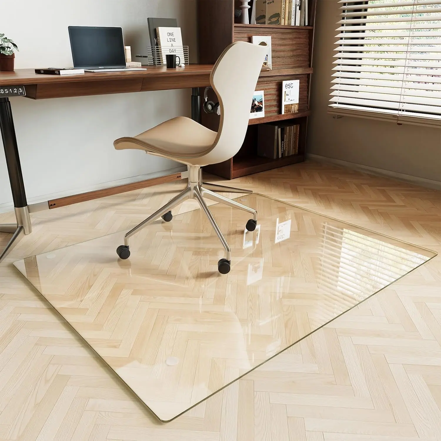 Tempered Glass Chair Mat for Hardwood Floors & Carpets, 36" x 46 Transparent Heavy Duty Office Floor Protector with Noise-Free Gliding Shatterproof for Home Office Desk