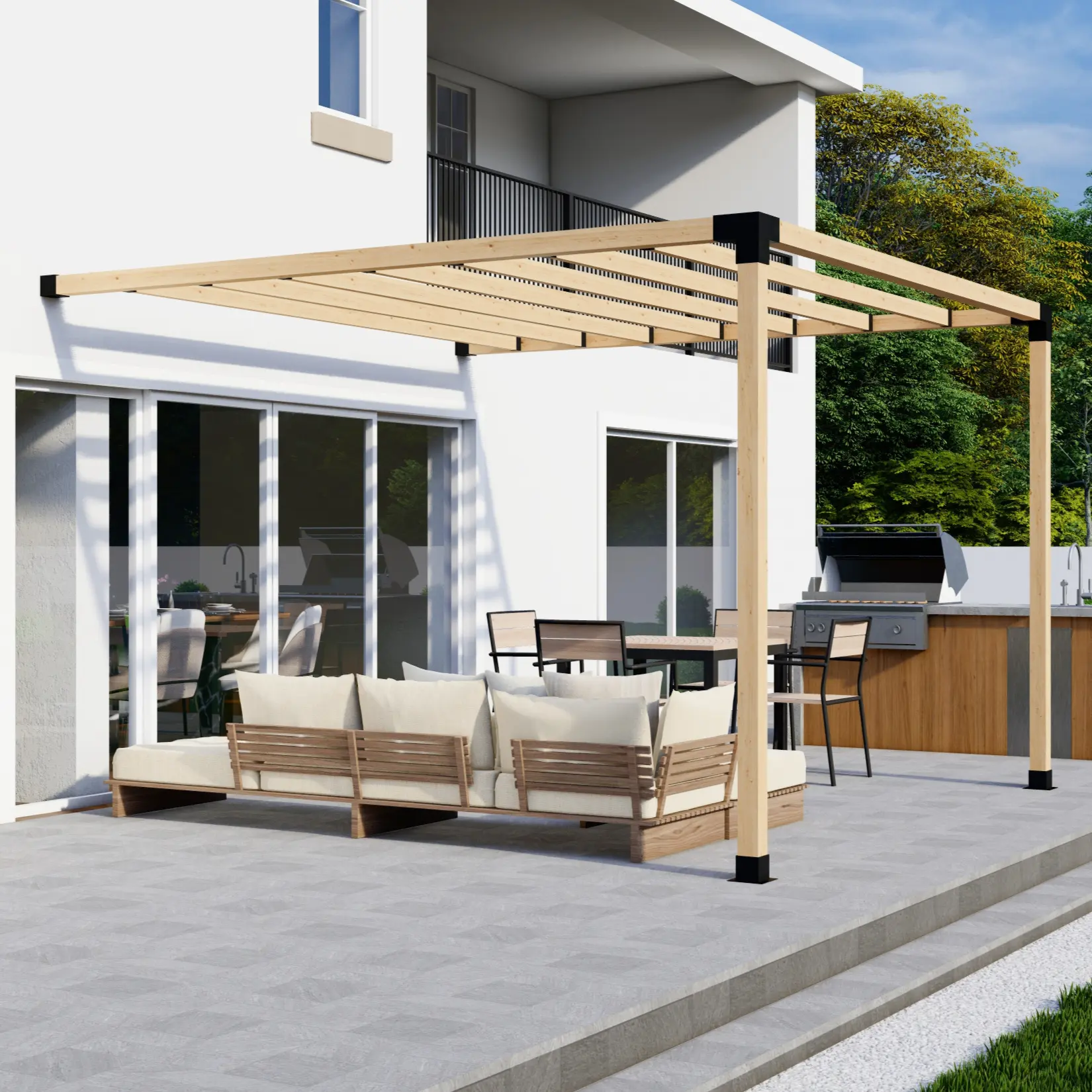 DIY Pergola Kit for an Up to 12x12 1-Block Pergola Attached to House