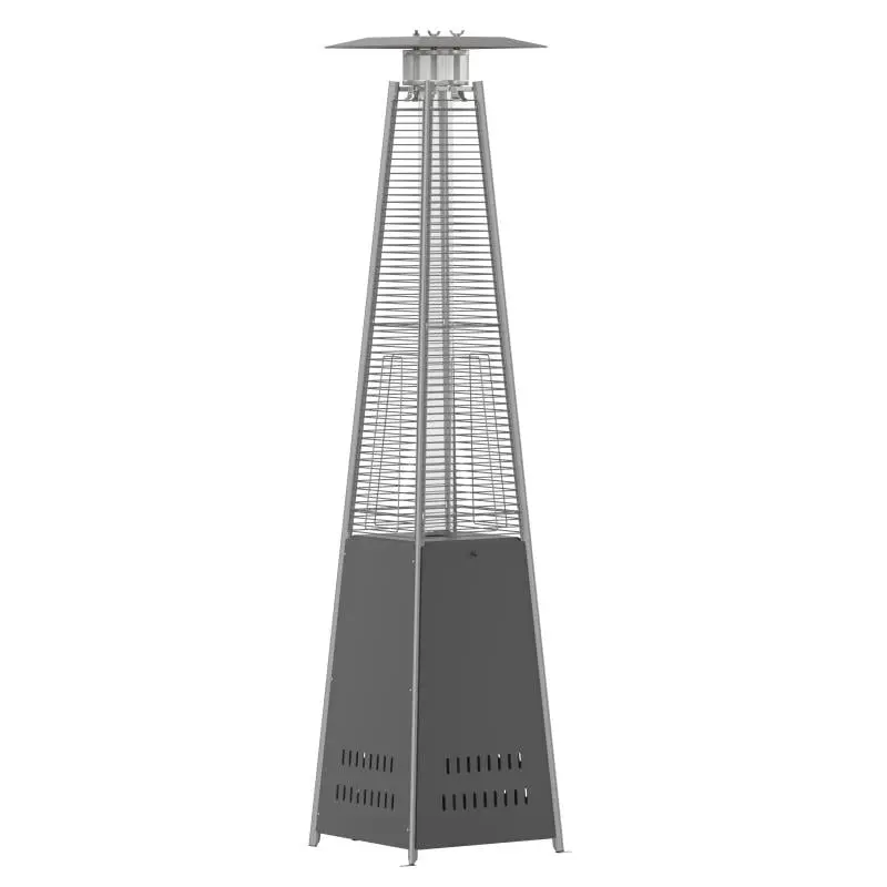 Flash Furniture NAN-FSDC-01-GY-GG 90 in. Sol Patio Outdoor Heating-Slate Gray Stainless Steel Pyramid 42000 BTU Propane Heater with Wheels for Commercial & Residential Use