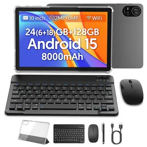 10.1-inch Tablet PC, Wireless Tablet, Android 15 system, 5-core processor, 24 GB RAM + 128GB ROM, dual cameras, supports Bluetooth, WIFI6, Type-C interface, 8000mAh high-capacity battery, optional configuration (keyboard set/single tablet)