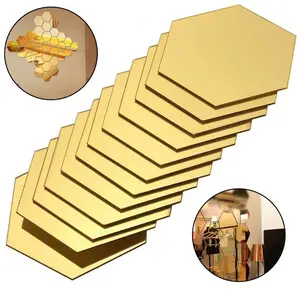 12/24/36pc， Golden hexagonal acrylic mirror wall sticker, DIY Stickers, Wall Art Stickers, self-adhesive removable acrylic decorative background wall, suitable for living room, bedroom, sofa wall, home decoration