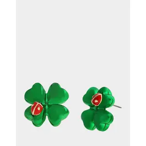 Betsey Johnson SHAMROCK LADYBUG STUD EARRINGS GREEN