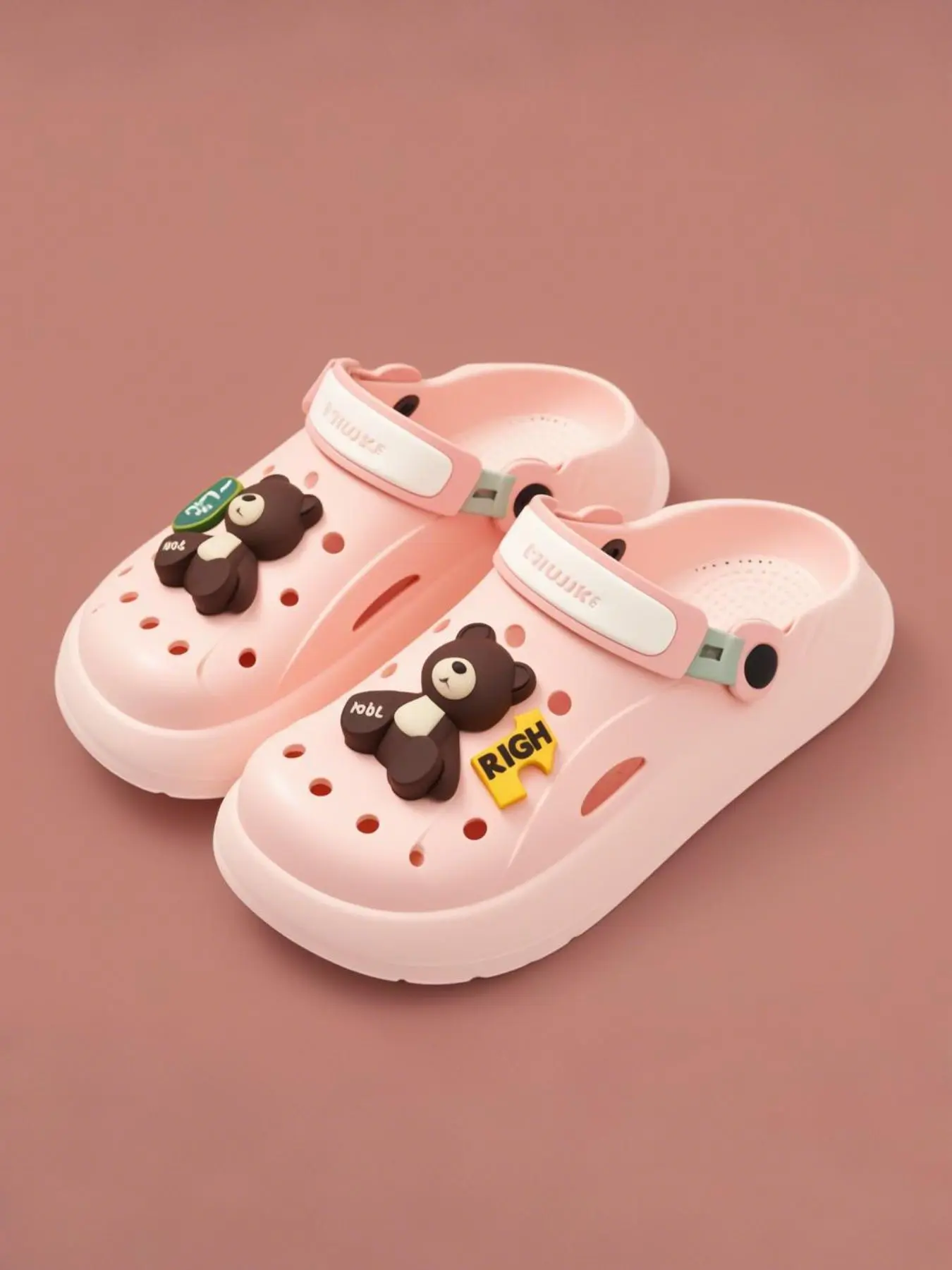 Cute Cartoon Bear Charms Clogs, Casual Comfortable Breathable Non-slip Platform Clogs, Fashionable Clogs for Indoor & Outdoor Wear Footwear