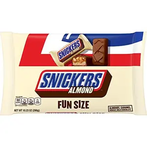 Snickers Almond Fun Size Milk Chocolate Snack Bars - 10.23 oz Bag with Sugar & Caramel, 3 Months Freshness Period
