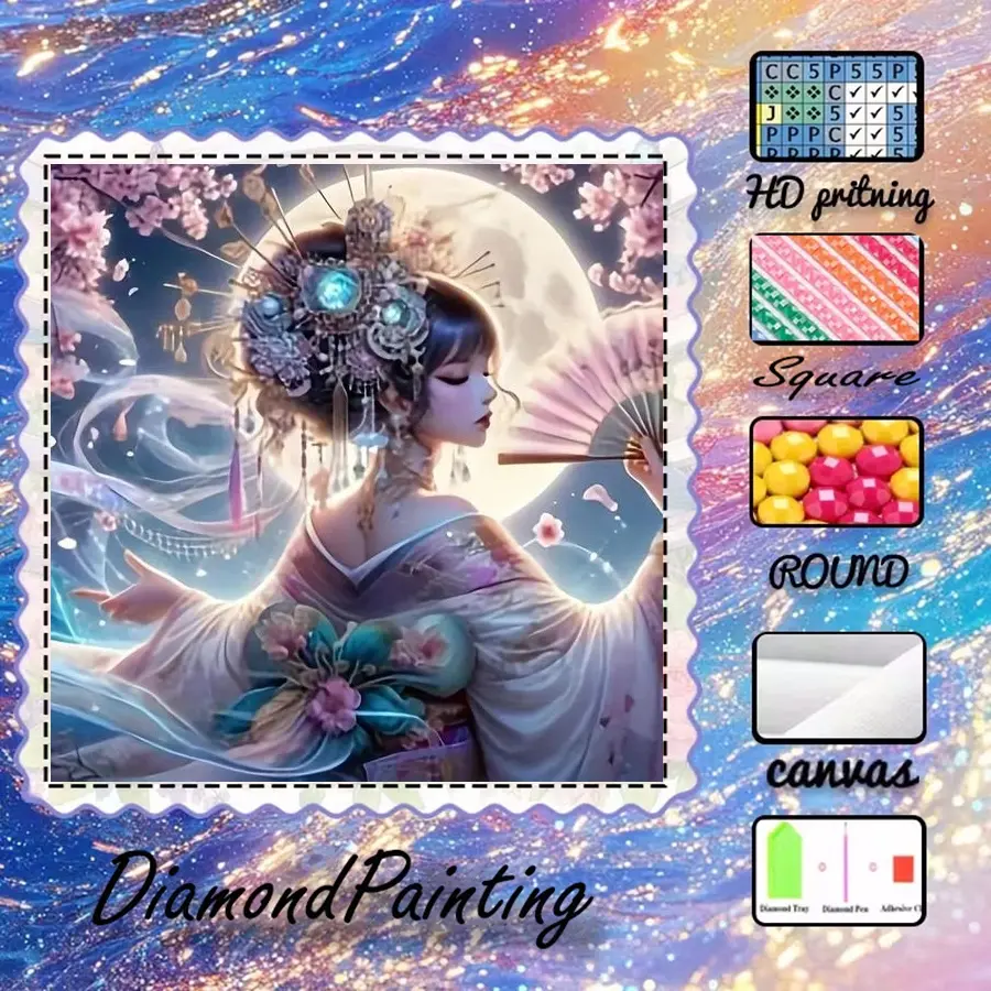 5D-DIY, Diamond Art Tools, velvet canvas, diamond art painting, diamond painting kit Moonlight AB diamonds, fairy dust diamonds, crystal diamonds, perfect home decoration, handmade diamond art painting kit, special craft diamond art kit