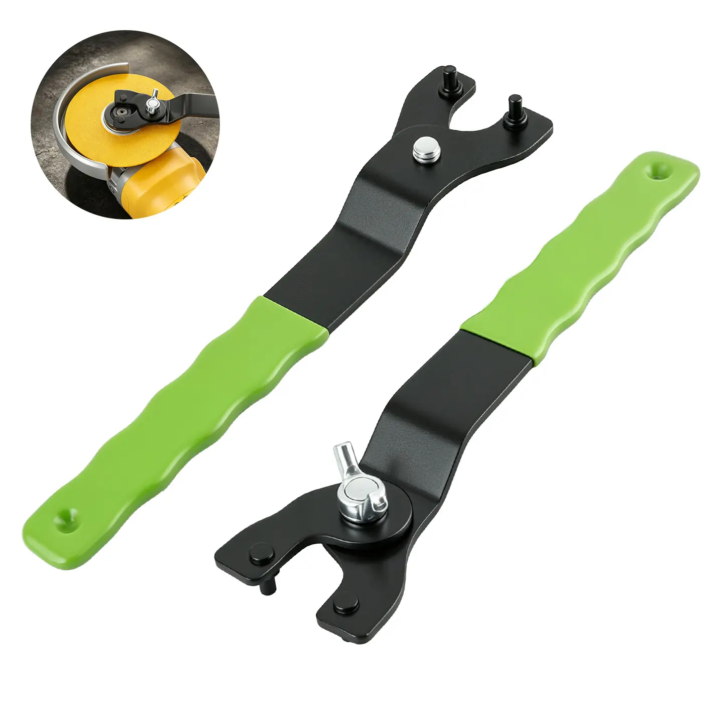 Adjustable Pin Spanner Wrench for Angle Grinders, 0.39–1.81 in Universal Grinder Flange Lock Nut Wrench with Non-Slip Handle for Wheel and Disc Removal