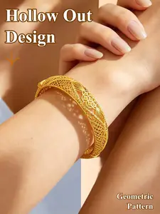 18K Golden Plated Filigree Bangle Set for Women | Vintage Openwork Floral Bangles | Traditional Bridal Jewelry for Wedding & Special Occasions Stackable Bracelet Elegant Jewelry Bracelet