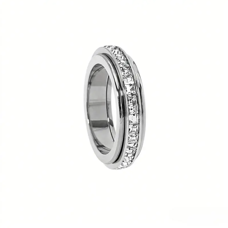 Anxiety Rings for Women and men Titanium Steel Spinner Fidget Band Rings Cubic Zirconia Relieving Anxiety Wedding Promise Lucky Rings Comfort Fit Size 5 to 12 Valentine’s Day gift