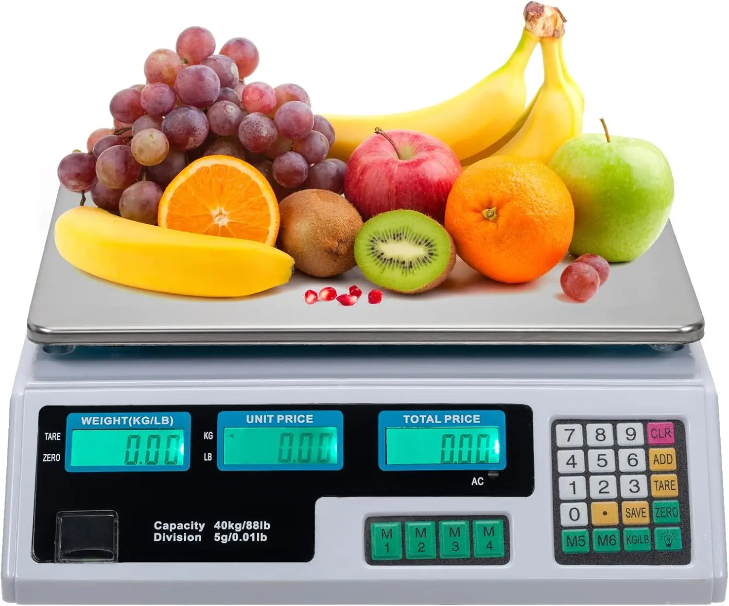 ROVSUN 88LB/40KG Deli Electronic Commercial Price Computing Scale with LCD Display for Retail Outlet Store Kitchen Restaurant Market Farmer Food Meat Fruit Silver White - Black Digital Weighing Machine