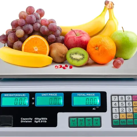 ROVSUN 88LB/40KG Deli Electronic Commercial Price Computing Scale with LCD Display for Retail Outlet Store Kitchen Restaurant Market Farmer Food Meat Fruit Silver White - Black Digital Weighing Machine