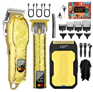 Professional Men’s Hair Beard Mustache Trimmer - Rechargeable Clippers for Home/Salon/Travel with LED Display | Perfect Birthday/Christmas Gift Box(Golden)