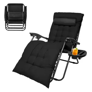Zero Gravity Chair, Reclining Camping Lounge Chair w/Removable Cushion, Upgraded Lock and Cup Holder, Reclining Patio Chairs Folding Recliner for Indoor and Outdoor
