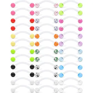 14G 16mm Glitter Bioflex Flexible Acrylic Curved Barbell Snake Eyes Tongue Nipple Ring Body Piercing Jewelry Retainer 8-36PCS