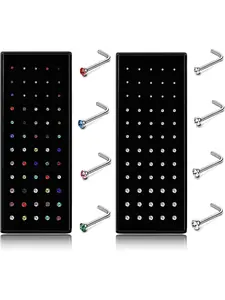 120 Pieces Hypoallergenic Nose Studs for Women Men 316L Stainless Steel Sparkling Zircon Inlay CZ Nose Piercing Jewelry L Shaped Nose Rings Bone Studs Screw Piercing 20G 1.5mm 2mm 2.5mm 3mm Body Jewelry