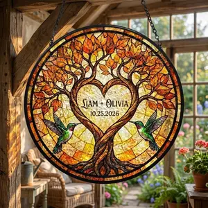 Personalized Tree of Life Suncatcher, Custom 10th 25th Anniversary Gift, Together Forever Heart Glass