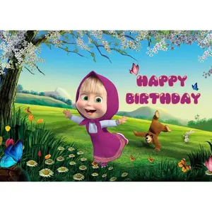 (Multiple styles) Ma-shas and Bear Theme Background for Children Birthday Party Baby Shower First Birthday Backdrop Party Decor Supplies 10