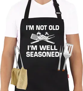 Funny Grilling Aprons for Men - BBQ Cooking Apron with 2 Pockets, Adjustable Neck Strap and 40" Long Ties - I'M Not Old I'M Well Seasoned Tianjin Apex