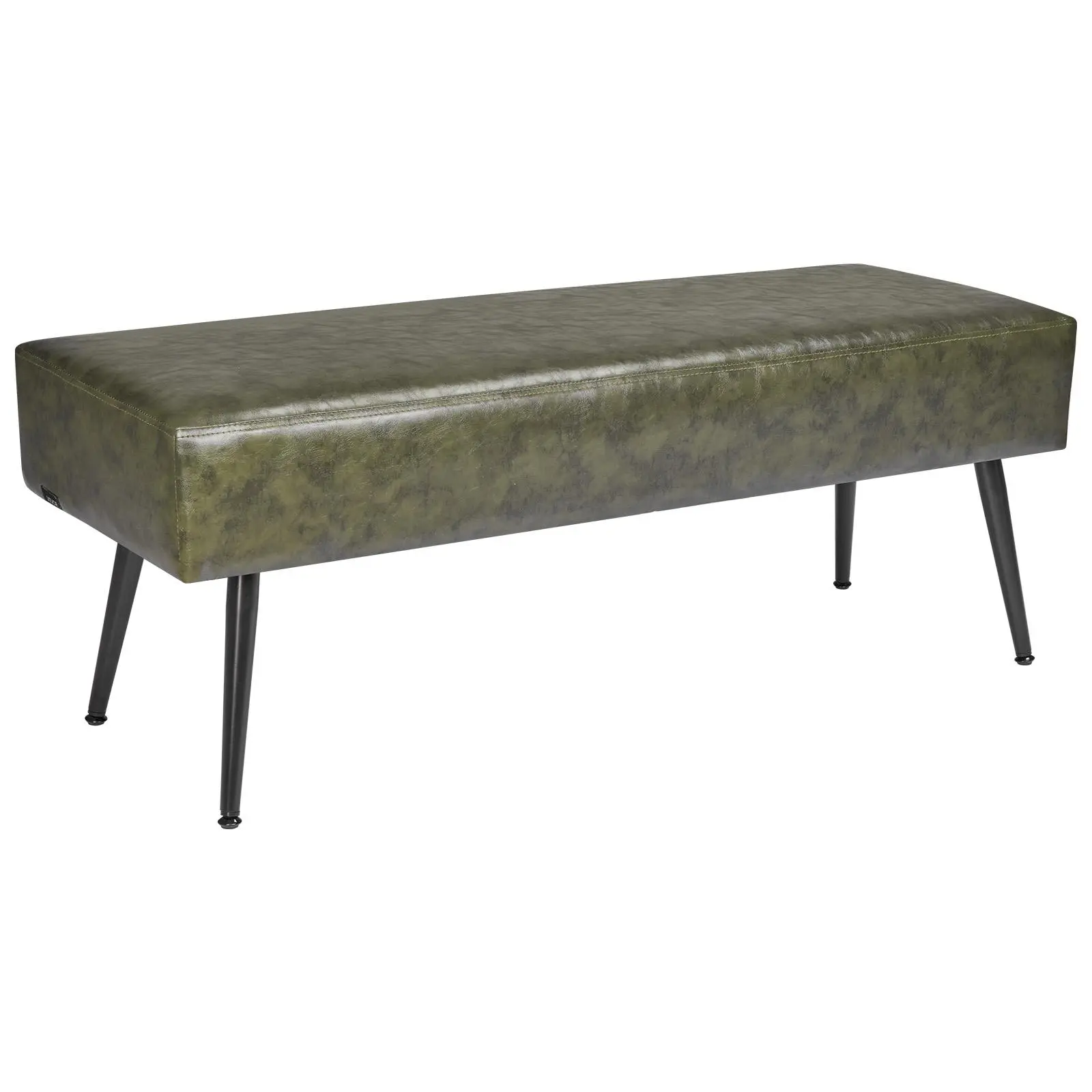 VEVOR Armless PU Leather Bedroom Bench - Modern Green Indoor Furniture, Iron Legs, Stitching Detail, Foam Cushion, Quick Setup, Dual Soft-Close Hinges, Upholstered Entryway Shoe Bench, Heavy Duty, Modern Home Decor