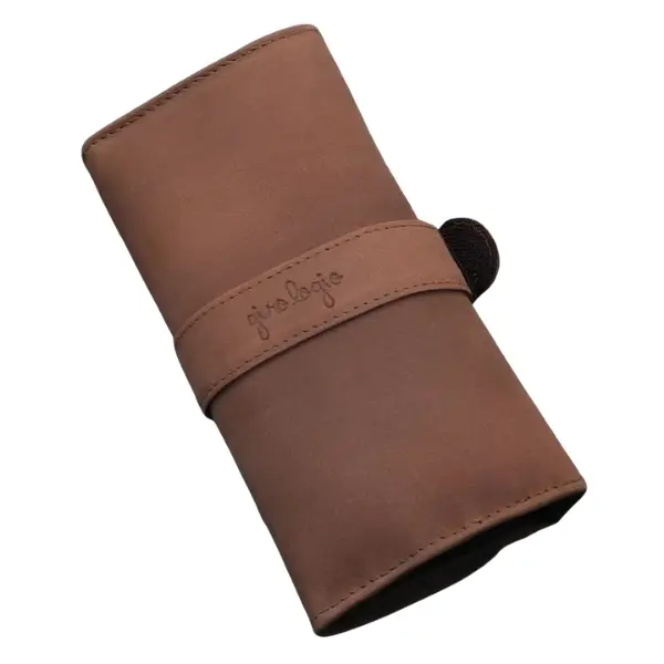 Brown Bomber 6-Pen Wrap - Stationery Supplies Organizer, Writing Tool Holder for Office Use, Velcro, Leather