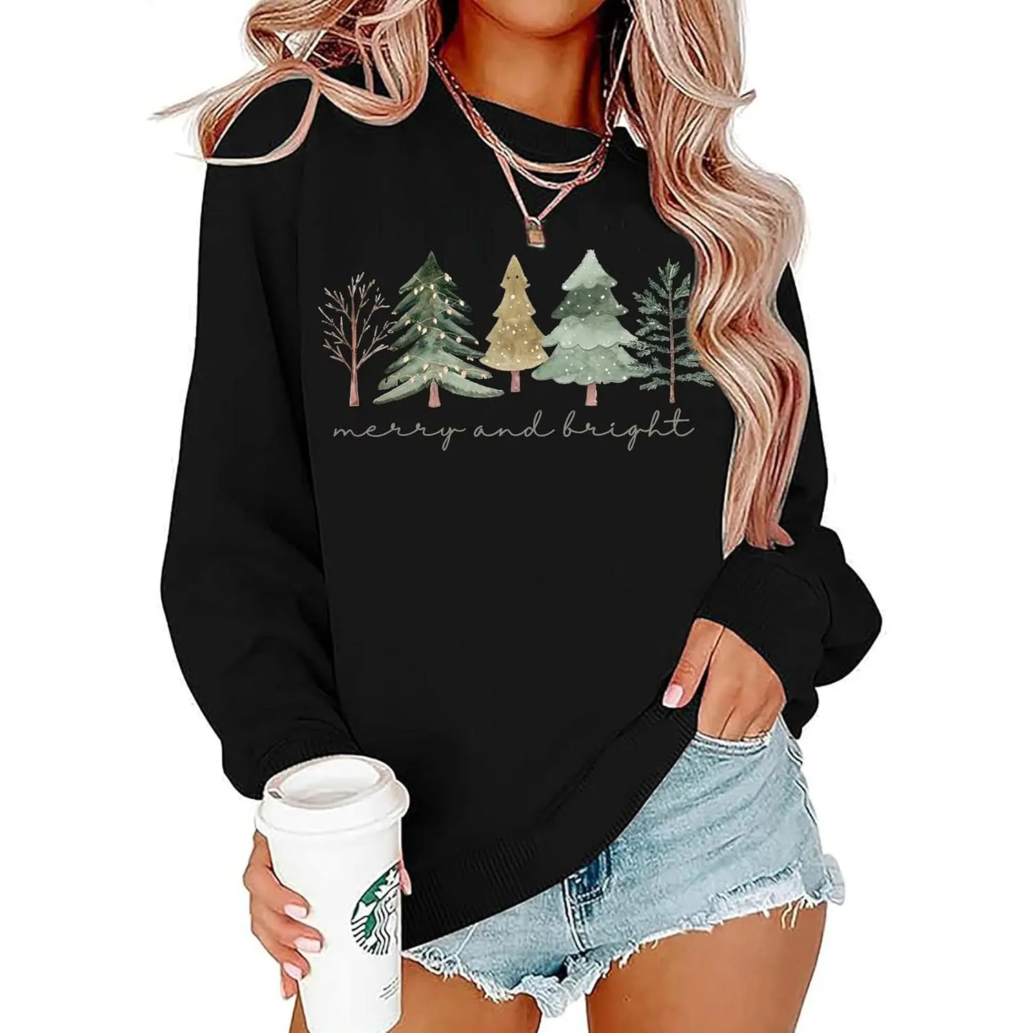 LLHXRUI Christmas Sweatshirt for Women Casual Christmas Tree Pullover Shirt Long Sleeve Christmas Vacation Party Clothes Top