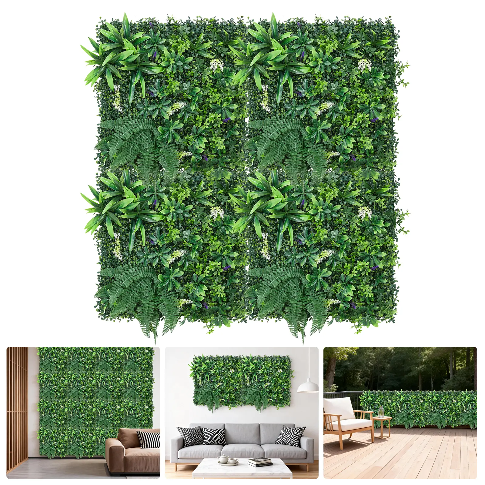Lifelike Artificial Greenery Wall Panel – 4/8/12-Pack Floral Grass, Fern & Horseshoe Leaves, UV Resistant Faux Plant Mat for Home Décor, 50x50cm – Ideal for Indoor & Outdoor Use
