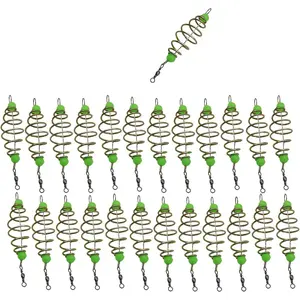 25PCS Fishing Feeder Bait Cage Basket Feeder Basket Bait Thrower,Olive Shape Spring Fishing Bait Cage Holder Fishing Accessories Lure Feeder Carp Lure Fish with Pendant Bead