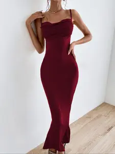 Women's Solid Color Backless  Sleeveless   Dress, Chic Street Fashion Casual Cut Out  Long Dress for Party Club Holiday Beach Vacation, Ladies Summer Clothes