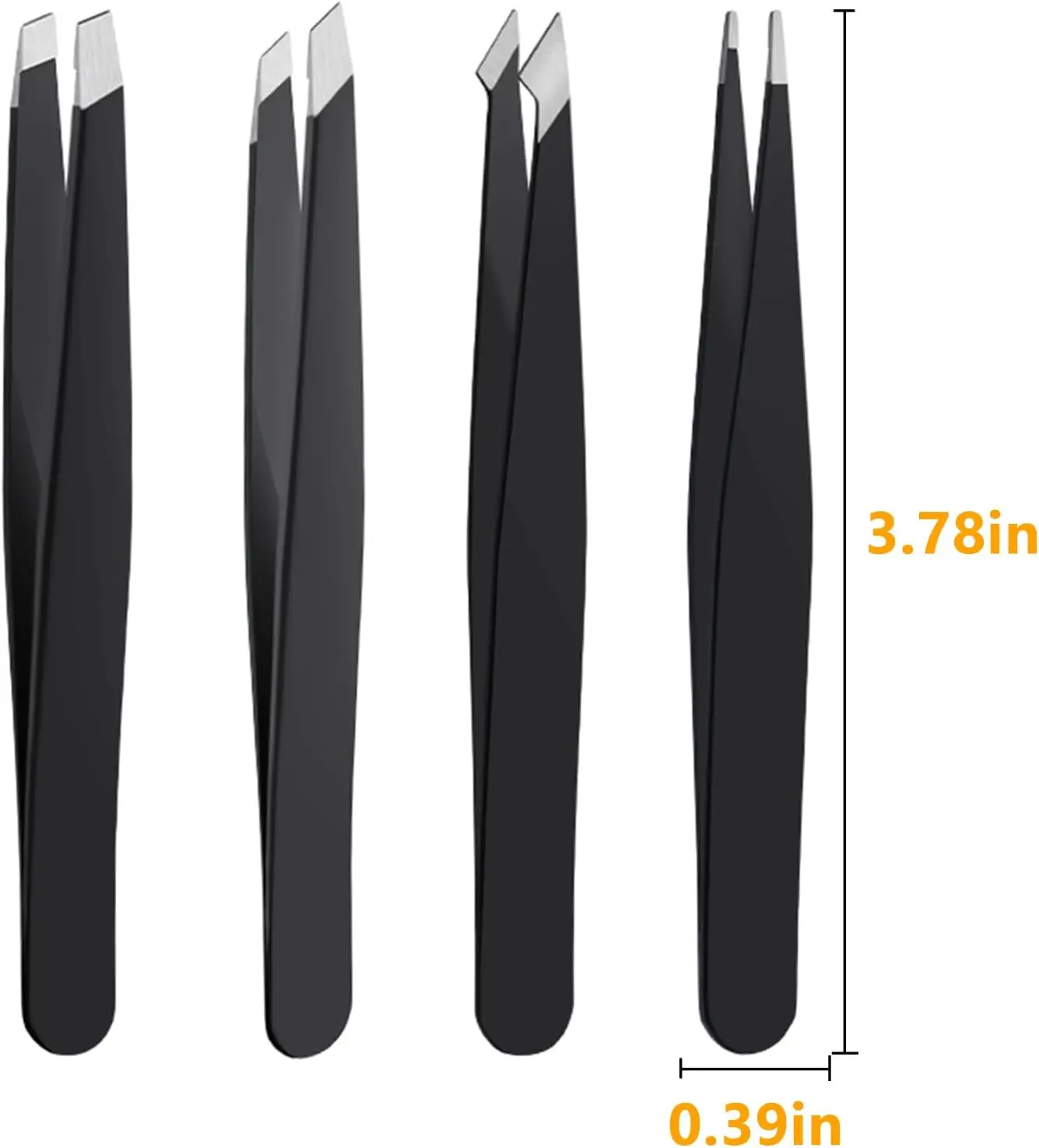 DTDNZKN 4 PCS Black Stainless Steel Industrial Tweezers Set - Precision Hand Tools for Ingrown Hair, Splinter, Tick Remover